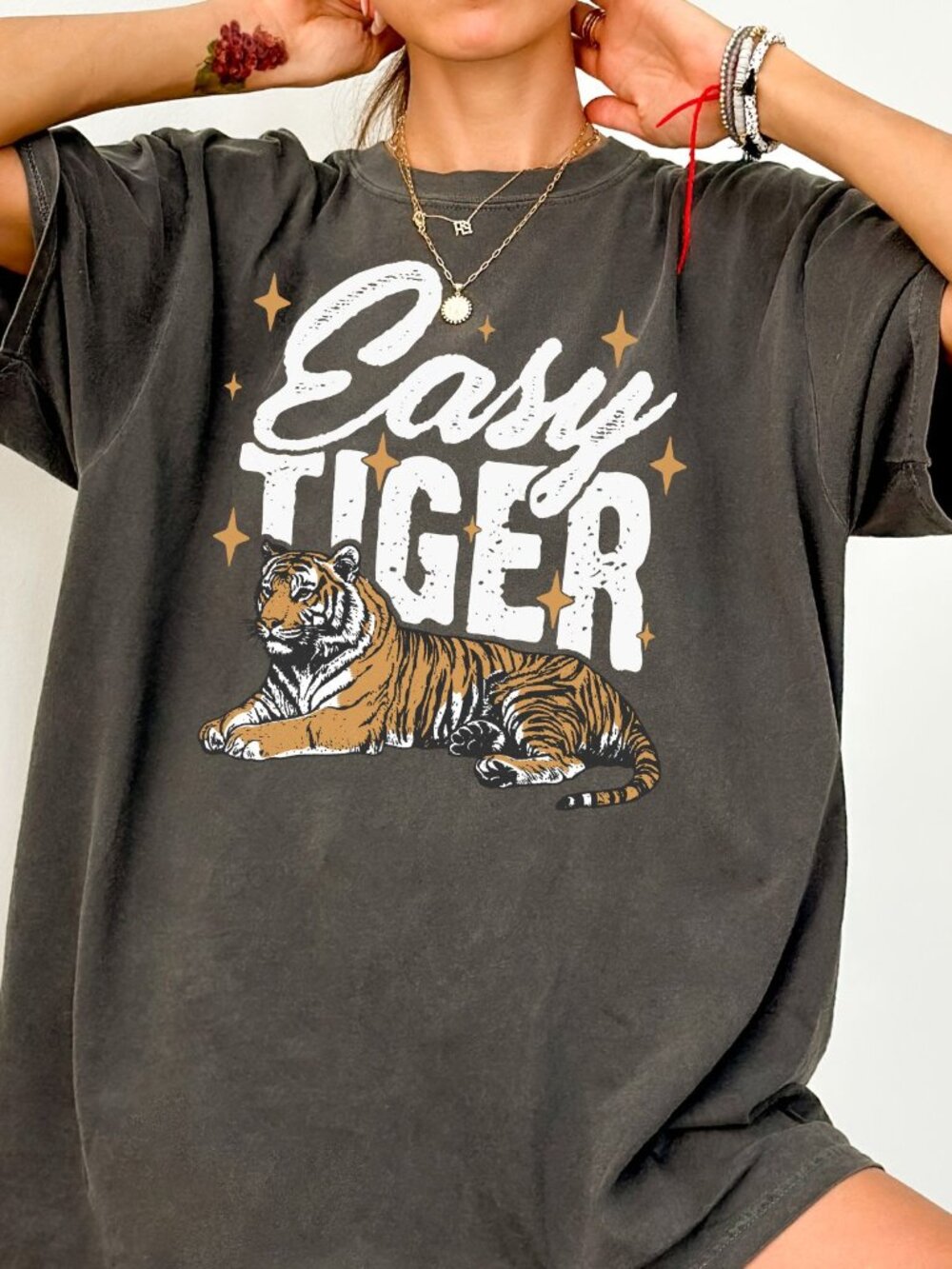 NEW Funny Easy Tiger Graphic Tee Sarcastic Grunge T-Shirt Cool Trendy Tee Shirt